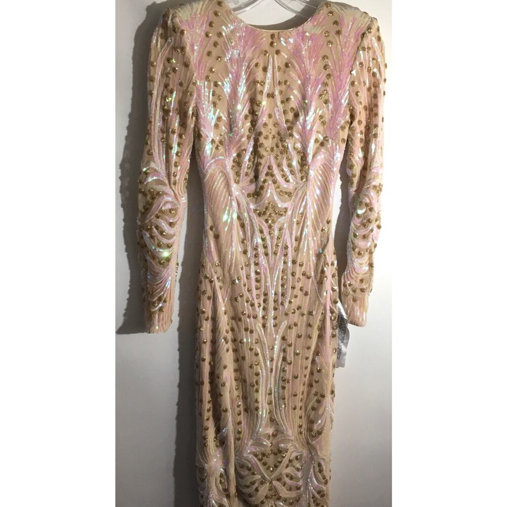 Dress the Population Natalie Iridescent White Sequin Long Sleeve Dress Size XXS